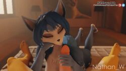 3d animated blowjob blue_body blue_ears blue_fur blue_hair bodily_fluids breasts eye_contact female fox fox_mccloud fur gif handjob humanoid_genitalia humanoid_penis interspecies krystal licking male penis sfm star_fox tagme uncensored virtual_reality vranimeted