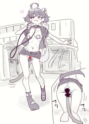 ahe_gao akane_(mattsuu) anal anal_tail back_view blush buttplug buttplug_tail clitoral_piercing clitoris_piercing collar earrings grey_eyes grey_hair ijnacrj leash nipple_piercing pierced_clitoris public public_nudity pussy_piercing sex_toy tagme