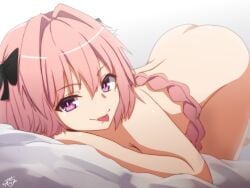 1boy 1male adorable alluring astolfo_(fate) astolfo_(fate/apocrypha) bed bedsheets black_hair_ornament black_hair_ribbon blep blepping braid braided_hair braids completely_naked completely_naked_male completely_nude completely_nude_male cute cute_expression cute_face cute_male fate/apocrypha fate/stay_night fate_(series) femboy femboy_only hair_ornament hair_ribbon hairpiece high_resolution highres light-skinned_femboy light-skinned_male light_body light_skin looking_at_viewer lustful_gaze lying_in_bed male male_focus male_only naked naked_male nude nude_male pale pale-skinned_femboy pale-skinned_male pale_body pale_skin pink_hair pink_hair_male purple_eyes purple_eyes_male ramchi seduction solo sticking_out_tongue sticking_tongue_out tagme tongue tongue_out tongue_sticking_out watermark