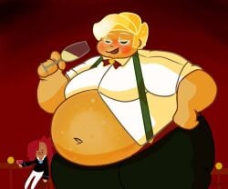 2boys belly big_belly blonde_hair blush chubby chubby_male clothed cookie_run cookie_run_kingdom cookie_run_ovenbreak drink exposed_belly fat fat_man green_eyes hair hyper_fat long_hair male male_only obese obese_male overweight overweight_male red_hair short_hair smile sparkling_cookie tan_body tan_skin thick_thighs tongue tongue_out vampire_cookie wine_glass yellow_hair