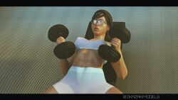 3d abs asian asian_female dokkaebi_(rainbow_six) female_only muscular_female okazakilewds rainbow_six rainbow_six_siege sports_bra sweat tagme