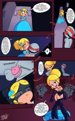 1girls 2d blonde_hair brawl_stars chastity chastity_cage comic comic_page dominant_female dominatrix female female_domination femdom latex latex_gloves latex_stockings latex_suit latex_thighhighs luna_hombre male malesub papersketch piper_(brawl_stars)