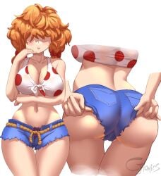 1girls arm_under_breasts backboob big_ass big_breasts breast_hold bubble_butt busty cameltoe cartoon_network child_bearing_hips cjhomics cleavage curvy denim_shorts ed_edd_n_eddy female female_only front-tie_top hillbilly hips kanker_sisters large_breasts lee_kanker legs low_twintails midriff navel orange_hair panties purple_panties shorts sweat thick_thighs thighs unzipped voluptuous