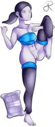 female frown grey_hair one_leg_up ponytail rasenxoru solo standing_on_one_leg thighhighs transparent_background white_skin wii_balance_board wii_fit wii_fit_trainer