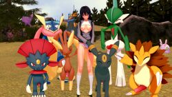 1girls 3d 6+boys black_hair bra_lift empoleon fan_character female gallade game_freak goomy greninja group human imminent_sex koikatsu lopunny nintendo outdoors outside panties_aside partially_clothed pokémon_(species) pokemon pokemon_(species) sandslash self_upload small_breasts tagme umbreon weavile