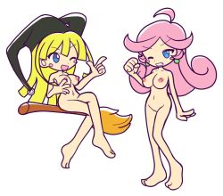 2girls accurate_art_style artstyle_imitation breasts female female_only furii_(artist) madou_monogatari multiple_girls naked nipples puyo_puyo puyo_puyo_artstyle puyo_puyo_fever raffina_(puyo_puyo) sega style_parody tagme white_background witch_(puyo_puyo)