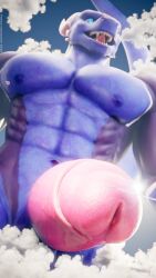 abs aircraft airplane anthro big_muscles black_sclera blue_body blue_eyes blue_scales cloud dragon erection foreskin freschrenders genitals glans hi_res horn huge_muscles macro male male_only muscular muscular_anthro muscular_male navel nipples pecs penis pink_glans pink_penis retracted_foreskin scales serratus sharp_teeth sky solo teeth vein veiny_penis wao_(e-zoid)