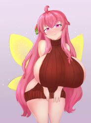 1girls big_breasts breasts breasts_bigger_than_head breasts_bigger_than_torso eyes_open fairy_ichika gigantic_breasts hand_in_crotch indie_virtual_youtuber long_hair long_hair_female mouth_closed pink_eyes pink_hair sideboob standing tagme uprightblue virtual_youtuber vtuber wings