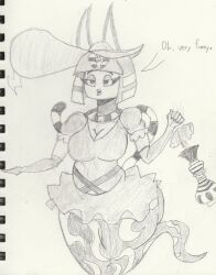 animal_crossing ankha big_breasts black_and_white breasts female monochrome nintendo ori_firehammer sketch