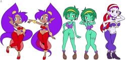 3girls belly_dancer blue_eyes boots bottomless earrings female female_only green_hair green_skin headband long_hair long_ponytail multiple_girls open_mouth pirate pointy_ears ponytail purple_hair purple_skin pussy rasenxoru red_eyes risky_boots rottytops shantae shantae_(character) short_hair skull_earrings smile straight_hair tan_skin tank_top transparent_background very_long_hair wide_hips zombie