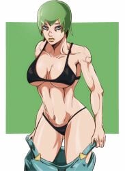 1girls big_breasts bikini breasts female female_only foo_fighters green_hair jojo's_bizarre_adventure light-skinned_female light_skin short_hair shounen_jump solo solo_female stone_ocean stripping tagme z3husky