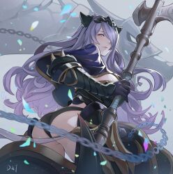 1girls absurdres armor ass axe bare_thighs big_ass black_gloves black_panties breasts camilla_(fire_emblem) commentary da-cart dragon female female_only fire_emblem fire_emblem_fates gloves hair_over_one_eye highres holding holding_axe holding_weapon horns large_breasts long_hair looking_at_viewer nintendo panties purple_eyes purple_hair solo thick_thighs thighs underwear very_long_hair weapon