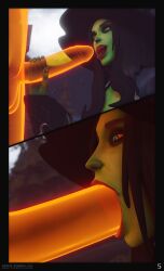 1boy 1girls 3d blizzard_entertainment comic comic_page female green_eyes green_skin nativestudio orange_body page_5 plant_humanoid pumpkin pumpkin_head pumpkinhead sucking sucking_penis tagme warcraft witch world_of_warcraft