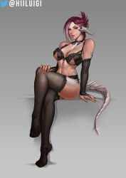 au_ra female female_only final_fantasy final_fantasy_xiv hiiluigi looking_at_viewer smiling tail thighhighs