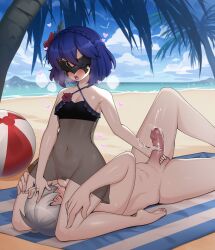 1boy 1girls alternate_costume alternate_hairstyle beach beach_towel completely_nude_male cunnilingus facesitting female female_on_top fire_emblem fire_emblem_awakening fire_emblem_heroes handjob lucina_(fire_emblem) lucina_(summer)_(fire_emblem) male marth_(fire_emblem_awakening) mask nintendo official_alternate_costume official_alternate_hairstyle robin_(fire_emblem) robin_(fire_emblem)_(male) runicrow see-through summer swimsuit