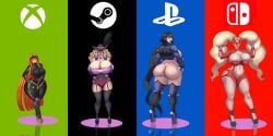 ann_takamaki annon big_ass big_breasts big_hair big_lips big_thighs bimbo black_hair black_lipstick blonde_hair blue_lipstick brown_hair bubble_butt clothing dildo haru_okumura high_heels huge_breasts human makoto_niijima multiple_girls muscular_female nintendo nintendo_switch orange_hair orange_lipstick pale_skin persona persona_5 phantom_thief_suit playstation red_lipstick sakura_futaba steam wide_hips xbox