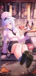 1girls 2d_(artwork) alternate_version_available ankle_socks anklehighs blue_hair blue_socks blushing blushing_at_viewer clothed clothing digital_media_(artwork) dirty_socks eula_(genshin_impact) eula_(pizza_hut)_(genshin_impact) female_only food foot_fetish foot_focus genshin_impact high_heels high_heels_removed highres icecake light-skinned_female light_skin looking_at_viewer pizza pizza_hut serving_tray shoes_removed smelly_feet smelly_shoes smelly_socks smile smiling_at_viewer socks solo solo_female solo_focus stinky_feet stinky_socks sweaty_feet sweaty_socks thick_thighs