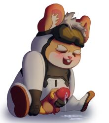 anthro balls blizzard_entertainment blush cum hammond_(overwatch) hamster male male_only masturbation overwatch penis smile solo solo_focus