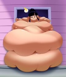 1girls bbw belly big_belly big_breasts black_hair breasts chichi dragon_ball dragon_ball_z eishiban fat female huge_belly morbidly_obese morbidly_obese_female nipples obese obese_female ssbbw stuck_in_door ussbbw weight_gain