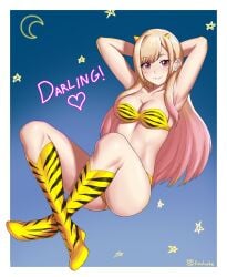 1girls armpits big_breasts boots breasts cosplay crossover eye_contact female female_focus female_only finalcake horns kitagawa_marin long_hair looking_at_viewer lum_(cosplay) pink_eyes solo sono_bisque_doll_wa_koi_wo_suru thick_thighs thighs urusei_yatsura