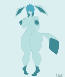 anthro anthrofied big_areola big_ass big_balls big_breasts big_nipples biggus_nuttus furry furry_only glaceon hair_over_eyes nipples pokémon_(species) pokemon pokemon_(species) smile solo solo_anthro solo_female solo_focus tail thick_ass thick_thighs