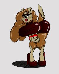 anthro bending_over bent_over bracelets breasts brown_hair busty canine cute eyelashes furry high_heels huge_butt lipstick long_hair luhyzi mrblack1986 ruby_fawn tail