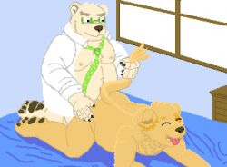 2boys anal animated anthro belly bird_dog bodily_fluids canid canine canis clothing coat cu_sith_(tokyo_afterschool_summoners) cum cum_in_ass cum_inside domestic_dog duo erection eyewear gay genital_fluids genitals glasses golden_retriever hunting_dog lab_coat leib_(tokyo_afterschool_summoners) lifewonders male male/male male_only male_penetrated male_penetrating male_penetrating_male mammal necktie nekotthebrave nude orgasm overweight penetration penis polar_bear retriever sex tail_pull tokyo_afterschool_summoners topwear ursid ursine video_games yaoi