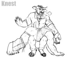 angry animated anthro ass black_and_white body_hair bondage bovid bovine breath canid canine cattle chest_hair dominant duo facial_hair hairy_arms hand_on_neck holding_down knest low_res male male/male mammal monochrome moustache muscular on_lap over_knee over_the_knee_spanking pants_around_legs rolled_up_sleeves sideburns spanking spanking_butt