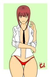 breasts chainsaw_man clothed female female_only just_ed makima_(chainsaw_man) office_clothing red_eyes red_hair white_shirt