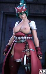 1girls 3d breasts female green_hair hagiwara_studio kiriko_(overwatch) leg_sleeves nipples overwatch overwatch_2