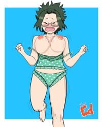 agari_himiko big_breasts breasts closed_eyes embarrassed female glasses green_hair himiko_agari just_ed komi-san_wa_komyushou_desu shy swimsuit swimwear