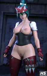 1girls 3d boobs breasts casual_exposure doesn't_care exposed_breasts exposed_pussy female functionally_nude glowing_eyes green_hair hagiwara_studio kiriko_(overwatch) kunai leg_sleeves nipples overwatch overwatch_2 pubic_hair pussy thighs trimmed_pubic_hair wide_hips