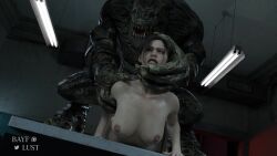 1boy 1girls 3d animated bayf_lust black_hair blender blue_eyes bouncing_breasts breasts claire_redfield eyes_rolling_back female head_grab highres interspecies lips lying lying_on_stomach male monster mouth_open mp4 naked nipples no_sound nude nude_female resident_evil resident_evil_2 resident_evil_2_remake sex sweat tlaloc video