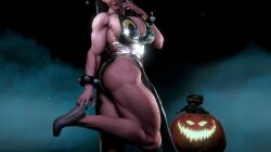 1girls 3d alternate_costume alternate_hairstyle asian asian_female athletic athletic_female chinese_clothes chinese_clothing chinese_dress chun-li chun-li_(battle_ouffit_sfv) dark_hair eyeliner halloween_pumpkin jack-o'-lantern justfrog-entertainment long_hair makeup muscular muscular_female muscular_legs red_lipstick street_fighter street_fighter_v thick_thighs thighs toned toned_body toned_female virt-a-mate virtamate