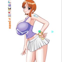 1girls animated big_breasts brown_eyes cum dildo f-series female female_only flying_tree_frog highres moaning music nami one_piece orange_hair panties pose posing pre-timeskip resized sandals sex_toy short_hair shorter_than_30_seconds sitting skirt solo sound standing swf tagme tanktop tattoo undressing vaginal_penetration video