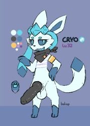 bakap balls bracelet color_scheme cryo_(bakap) eeveelution generation_4_pokemon genitals girly glaceon jewelry knot looking_at_viewer male male_only model_sheet mummy_wrappings nintendo paws penis pokemon pokemon_(species) scarf solo video_games