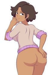 1girls amphibia ass back bottomless breasts clothed disney disney_channel earrings female hair hand looking_at_viewer looking_back morfinared mrs._boonchuy no_panties oum_boonchuy pajamas pose short_hair solo standing straight straight_hair teasing thick_thighs voluptuous white_background