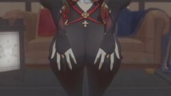 1girls 3d animated ass ass_focus bodysuit bridal_gauntlets female from_behind genshin_impact hands_on_ass huge_ass kishi shenhe_(genshin_impact) skin_tight solo solo_female video webm
