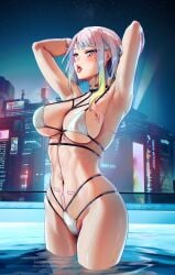 1girls asian asian_female big_ass big_breasts bikini cd_projekt_red cybernetics cyberpunk:_edgerunners cyberpunk_2077 cyborg female female_only foxy_rain_(foxyreine) foxyrain_(foxyreine) foxyreine leotard light-skinned_female light_skin lucyna_kushinada navel netflix pool short_hair sideboob studio_trigger tongue tongue_out underboob wet white_hair