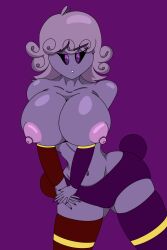 artist_request big_ass big_breasts breasts critical_strike exposed_breasts exposed_nipples jester_(critical_strike) purple_background purple_body purple_eyes purple_hair purple_skin roblox roblox_game source_request tagme