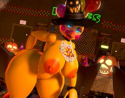 3d 3d_(artwork) animatronic avian balloon beak bib big_breasts blue_eyes blush breasts chicken exit_sign eyelashes eyeshadow female five_nights_at_freddy's five_nights_at_freddy's_2 glowing_eyes halloween halloween_costume holidays horny horny_female jack-o'-lantern large_ass large_breasts lewdwithlogan looking_at_viewer narrowed_eyes nude nude_female orange_areola orange_beak orange_nipples party_hat posing pumpkin robot robot_girl rosy_cheeks seductive sfm smile solo solo_female solo_focus source_filmmaker table toy_chica_(fnaf) witch_hat yellow_body yellow_fur yellow_skin