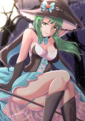 1girls alternate_costume ass bare_legs big_ass blue_panties boots breasts broom broom_riding cleavage elbow_gloves female female_only fire_emblem fire_emblem:_the_sacred_stones full_moon gloves green_eyes green_hair halloween halloween_costume large_breasts legs long_hair looking_at_viewer moon night nintendo outdoors panties pantyshot pantyshot_(sitting) rinku_bny sideboob smile solo upskirt vanessa_(fire_emblem) witch witch_hat