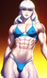 1boy abs ai_generated ambush_(trap) bara berserk bikini bitch_bara blue_eyes bra bulge bulge_in_panties bulge_through_clothing crossdresser crossdressing crossdressing_male cute_face femboy feminine_male girly griffith male male_focus male_only muscles muscular_femboy muscular_male muscular_thighs nai_diffusion otoko_no_ko otokonoko panties pectorals pretty_boy solo solo_focus stable_diffusion sweat sweaty sweaty_body swimsuit thick_thighs trap twunk wavy_hair wet white_hair