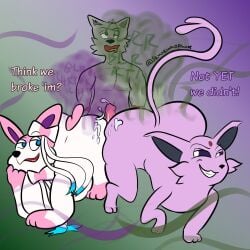 ass big_ass buttjob cum cum_on_ass doggy_style eeveelution espeon fart fart_cloud fart_fetish fart_on_dick farting fartjob gay male male/male/male male_only mammal nintendo nudge_(plunk) oc overweight pleasure_face pokémon_(species) pokemon sirius_(plunk) skunkwhoplunks smirk sylveon text wolf