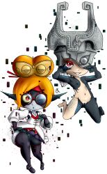 2girls costume_switch female female_only flat_chest glasses grin hair_over_one_eye imp_midna midna multiple_girls one_eye_obstructed orange_hair purah pussy rasenxoru the_legend_of_zelda transparent_background twili twilight_princess wide_hips wink