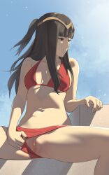 1girls alternate_costume bangs better_version_at_source bikini bikini_aside black_eyes black_hair breasts female female_only fire_emblem fire_emblem_awakening flashing long_hair medium_breasts nintendo outdoors pomelomelon pussy red_bikini red_swimsuit sitting solo spread_legs swimsuit swimsuit_aside tharja_(fire_emblem) uncensored