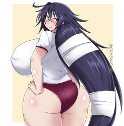 1girls 2021 alternate_version_available ass black_hair blush blush blushing_at_viewer breasts crysnickel curvaceous curvy female female_focus gym_uniform hizuki_touko huge_ass huge_breasts huge_thighs kagaku_na_yatsura long_hair looking_at_viewer looking_back solo solo_female solo_focus thick_thighs thighs voluptuous