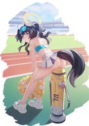 1girls animal_ears animal_tail ass bag blue_archive blue_eyes cheerleader cheerleader_uniform dog_ears dog_girl dog_tail female halo hibiki_(blue_archive) hibiki_(cheerleader)_(blue_archive) large_ass panties pom_poms sitting sneakers tagme tail thong track visor zi_se