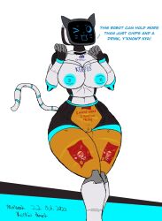 1girls 2022 2d anthro areola bellabot big_breasts blue_areola blue_nipples body_writing breasts carrefour chips_(food) dialogue domestic_cat english_text felid feline felis female female_only food front_view genitals hi_res humanoid kerfus kerfuś logo looking_at_viewer mammal mrkoot navel nipples one_eye_closed open_mouth polish_text pudu_robotics pussy robot robot_girl robot_humanoid screen screen_face signature solo speech_bubble standing talking text thick_thighs translated white_body white_tail wide_hips wink winking_at_viewer