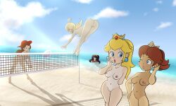 5girls areola areolae ashley_(warioware) ass beach beach_volleyball big_ass black_hair blonde_hair blue_eyes blush breasts brown_hair completely_nude completely_nude_female crown earrings eyelashes female_only foreskin hair_over_one_eye hat human innertube large_breasts light-skinned_female light_skin long_hair mario_(series) medium_hair multiple_girls naked navel nintendo nipples nude nude_female nudist one-piece_tan outdoor_nudity outdoors outside pauline ponytail princess_daisy princess_peach princess_rosalina pussy rasenxoru red_eyes seaside shocked standing super_mario_bros. super_mario_odyssey tan_face tanline tanlines twintails vagina volleyball warioware water wink